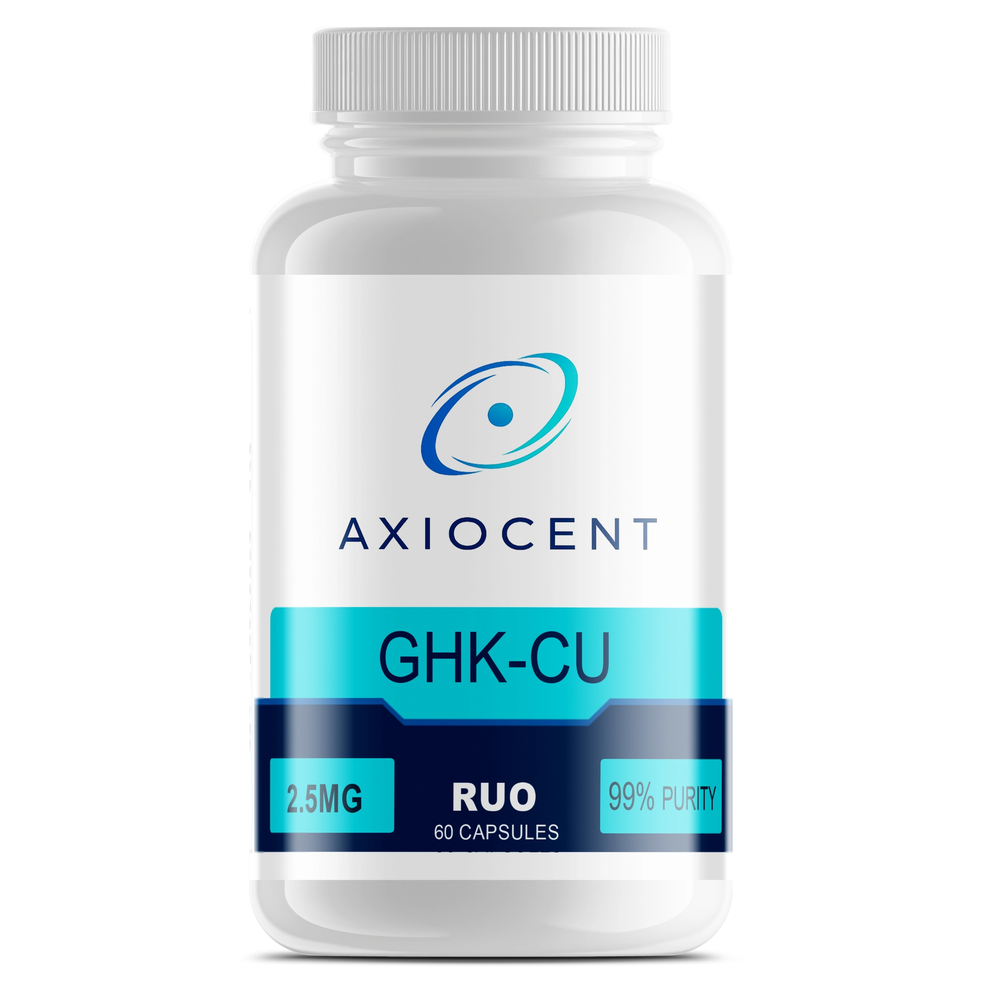 GHK-CU capsules packaging with 2.5mg strength and 60 capsules